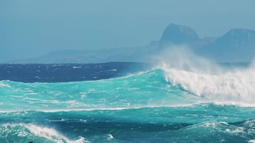 Vitality of Blue Energy and Clear Ocean Powerful Stormy Sea Waves of Jaws Beach