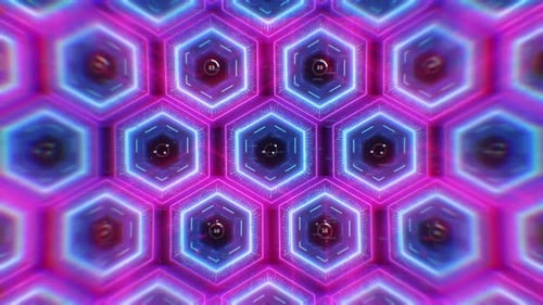Glowing Neon Hexagon Grid Futuristic Data Loop Background
