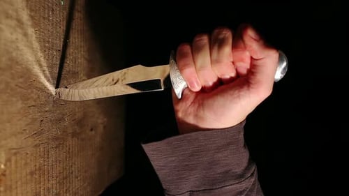 Knife Impaled in Wood Beam