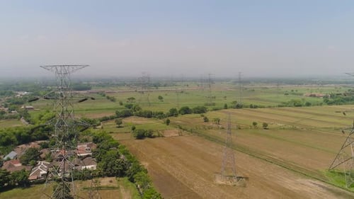 Aerial View of Rural Power Line Network