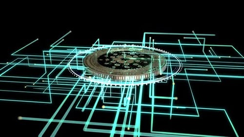 Digital Network Animation with Central Cryptocurrency Coin