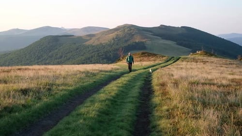 Alone Tourist Walking on the Mountains Road