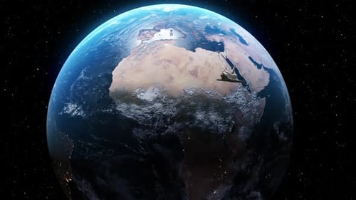 Space Shuttle Flying Past Planet Earth