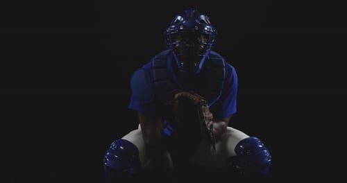 Baseball Catcher with Helmet and Protective Gear