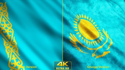 Waving Flag of Kazakhstan Animation with Grunge Version