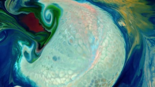 Swirling Abstract Paint Design with Blue and Green