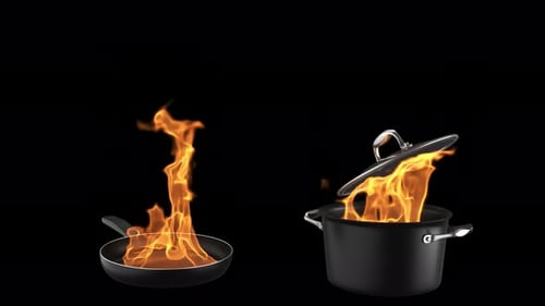 Realistic Animated Fire in Cooking Pan and Pot