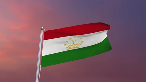 Tajikistan Flag Waving Animation on Sunset Sky