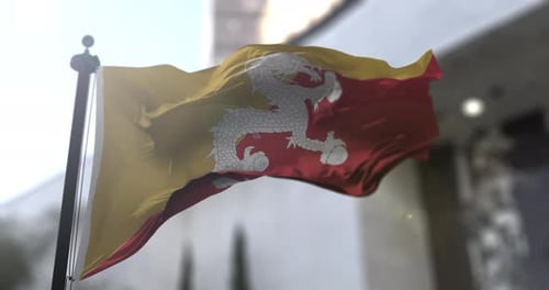 Bhutan Flag Waving in Realistic Slow Motion