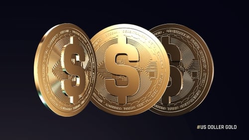 3D Rotating Golden Dollar Coin Digital Currency Loop