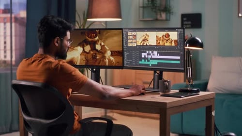 Creador de contenido indio editando Vídeo en la sala de estar