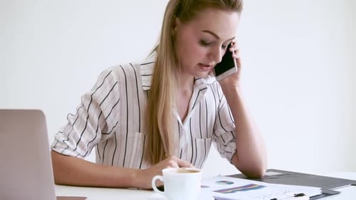 Blonde Business Woman Working at Modern Office