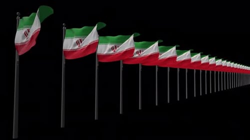 Dynamic Row of Realistic Waving Iranian Flags