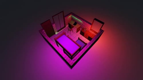 Isometric Room with Dynamic Neon Lighting Animation