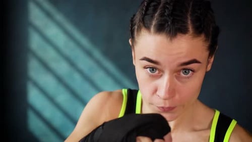 Determined Woman Boxing Close Up Shot