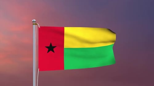 Realistic Waving Flag of Guinea-Bissau at Sunset