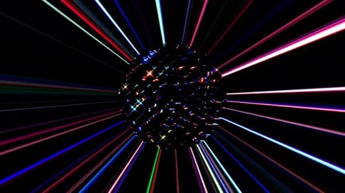 Abstract Sparkling Sphere with Colorful Light Rays Background