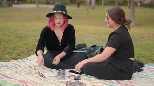 Girl Friends at the Park Informal Meeting Leisure Time