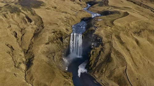 Aerial View of Skogafoss Waterfall Iceland