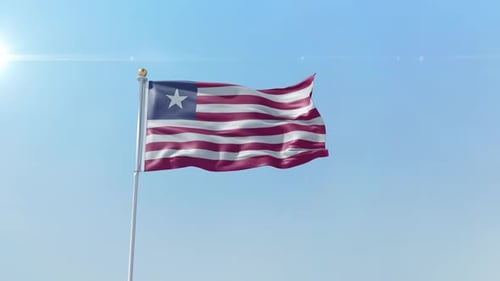 Realistic Liberia Flag Waving Animation with Blue Sky Background