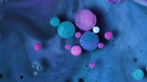 Abstract Pink Teal and Blue Bubbles in Ink