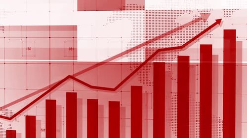 Animated Business Growth Chart with Digital World Map Background