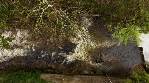 Amazing Landscape of Beautiful Waterfall on Mountain River with White Foamy Water Falling Down From