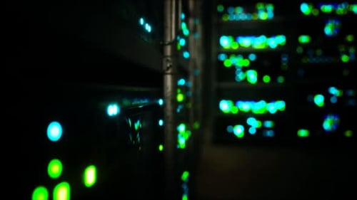Futuristic Blinking Server Lights in Data Center