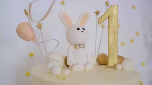 Close Up of Decorative Birthday Cake With Bunny