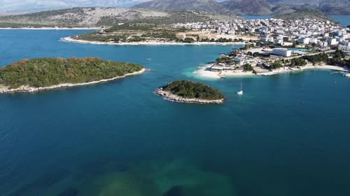 Aerial drone view of the beautiful seaside coast on a sunny day