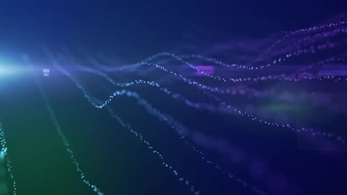 Abstract background with blue movement and flicker particles on a dark background.