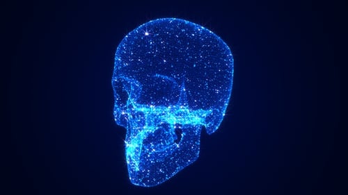 Futuristic Blue Particle Skull Hologram Rotating Loop