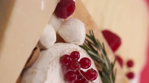 Vidéo verticale : Gros plan du fromage mozzarella et du camembert
