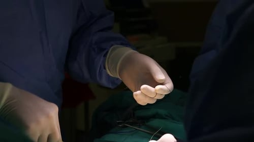 Chirurg bereitet sich auf Stiche während der Operation vor
