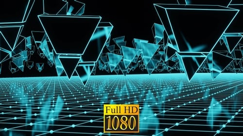Abstract Futuristic Geometric Grid with Glowing Pyramids