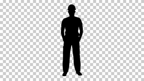 Silhouette construction man in hardhat Alpha Channel