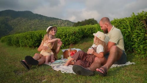 Happy Family Enjoys a Picnic in the Countryside