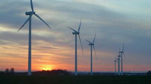 Wind Turbine Farm at Sunset