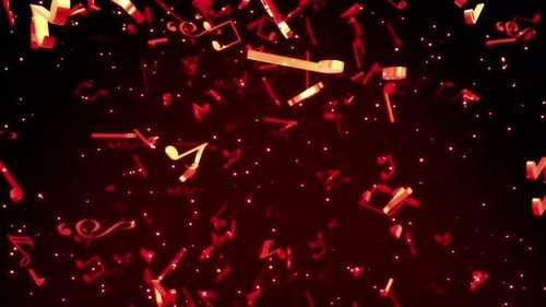 Dynamic Red and Gold Musical Notes Falling Background
