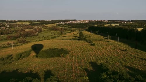 Balloon Hovering Above The Forest, Aerial View