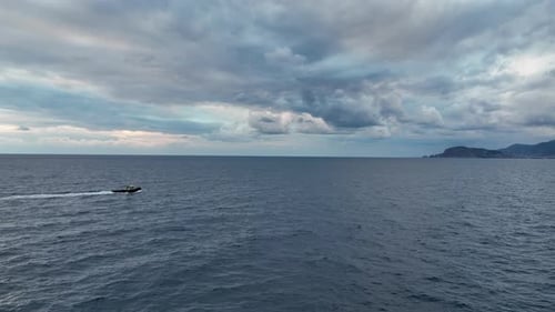 I Follow the Boat in the Open Sea Aerial View 4 k Turkey Alanya
