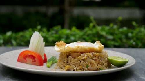 Thai Shrimp Fried Rice in Restaurant Authentic Thailand Cuisine Food in Cafe