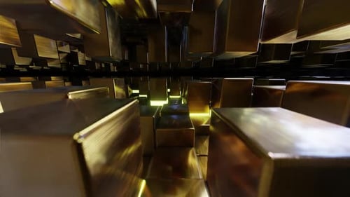 Abstract Golden Cubes Flowing with Pulsing Light Background