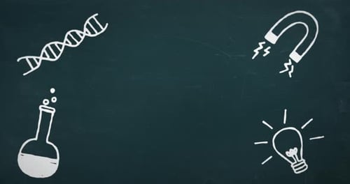Pictogramas científicos blancos sobre fondo verde