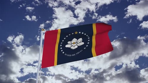Mississippi State Flag Waving Animation with Blue Sky