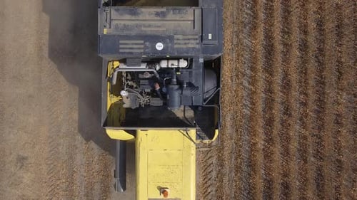 Combine Harvester Harvesting Crop From Above