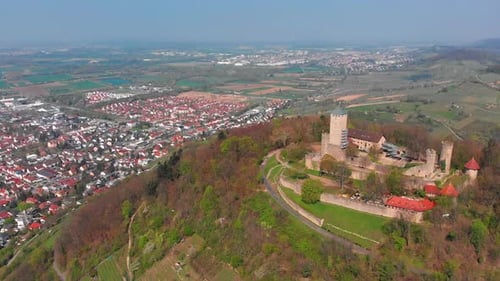 Beautiful top view of the Starkenburg castle in the German city of Heppenheim.