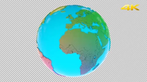 Animated Rotating 3D Earth Globe with Colorful Continents