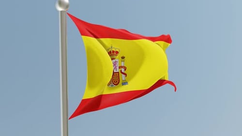 Realistic Spain Flag Waving Animation on Blue Sky
