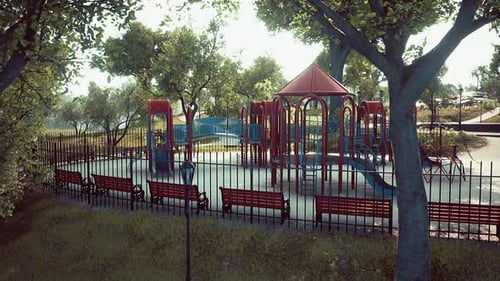 Empty Children Playground for Leisure in the Park Closed in a While Coronavirus